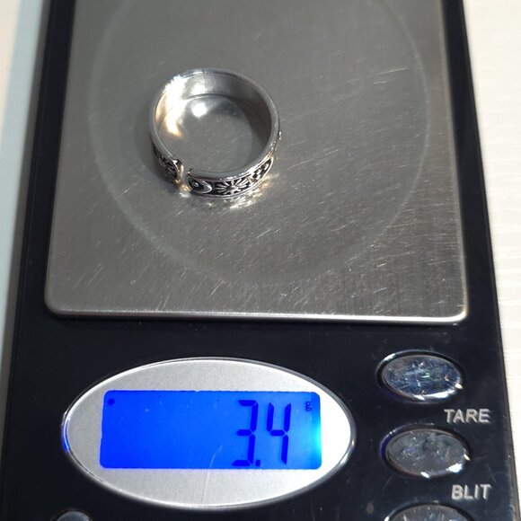 Size 7.5 Silver Tone Moon And Stars Ring A1206 - Picture 6 of 6